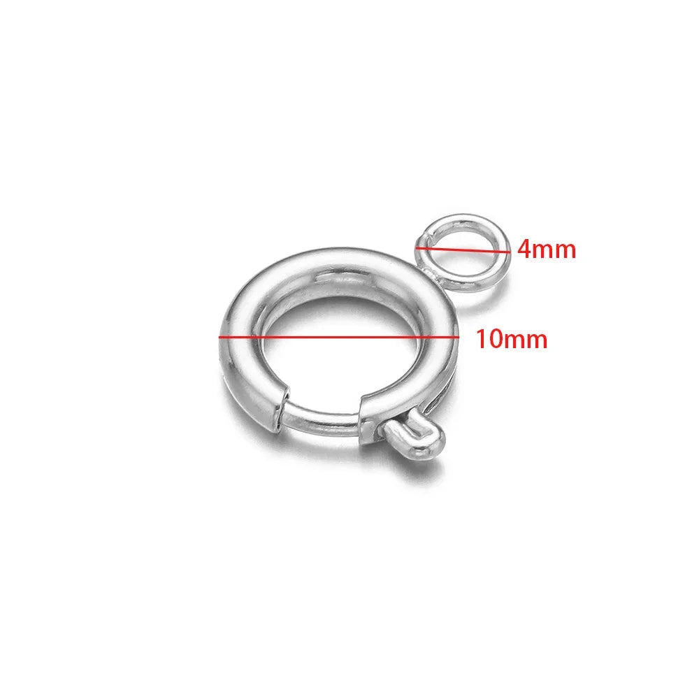 10pcs Stainless Steel Spring Ring Clasps Round Lobster Clasp Hooks Necklace Connectors for DIY Fashion Jewelry Bracelet Findings