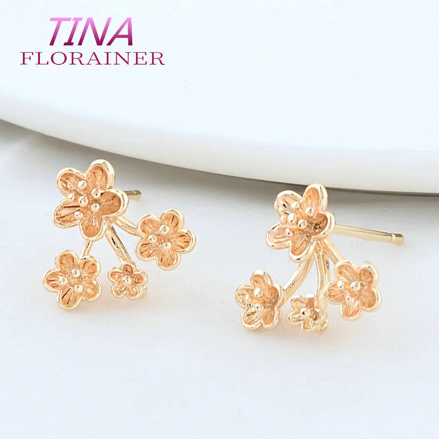 13*14MM 18K Gold Color Plated Brass  Flowers Stud Earrings High Quality Diy DIY Jewelry Making Finding Accessories