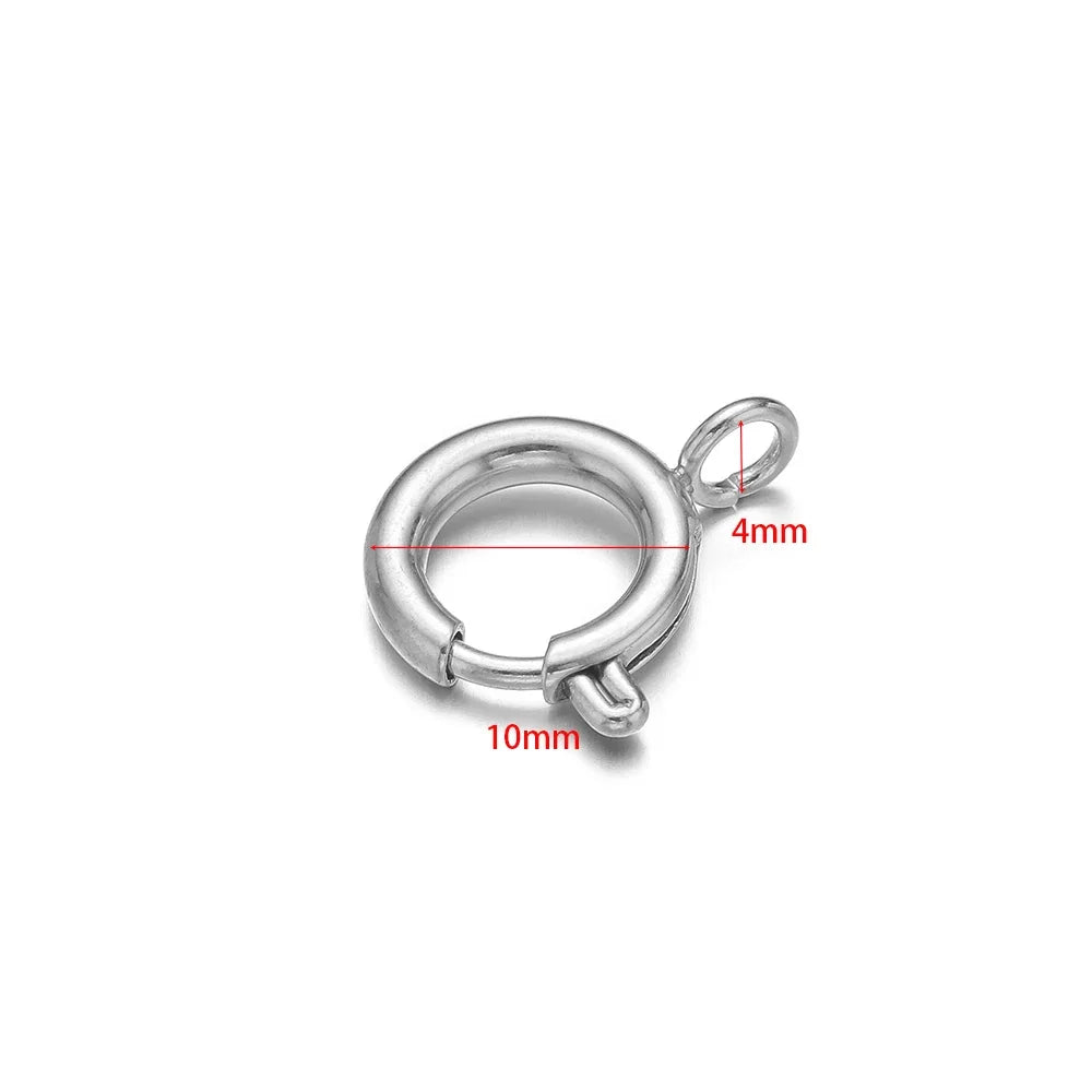 10pcs Stainless Steel Spring Ring Clasps Round Lobster Clasp Hooks Necklace Connectors for DIY Fashion Jewelry Bracelet Findings