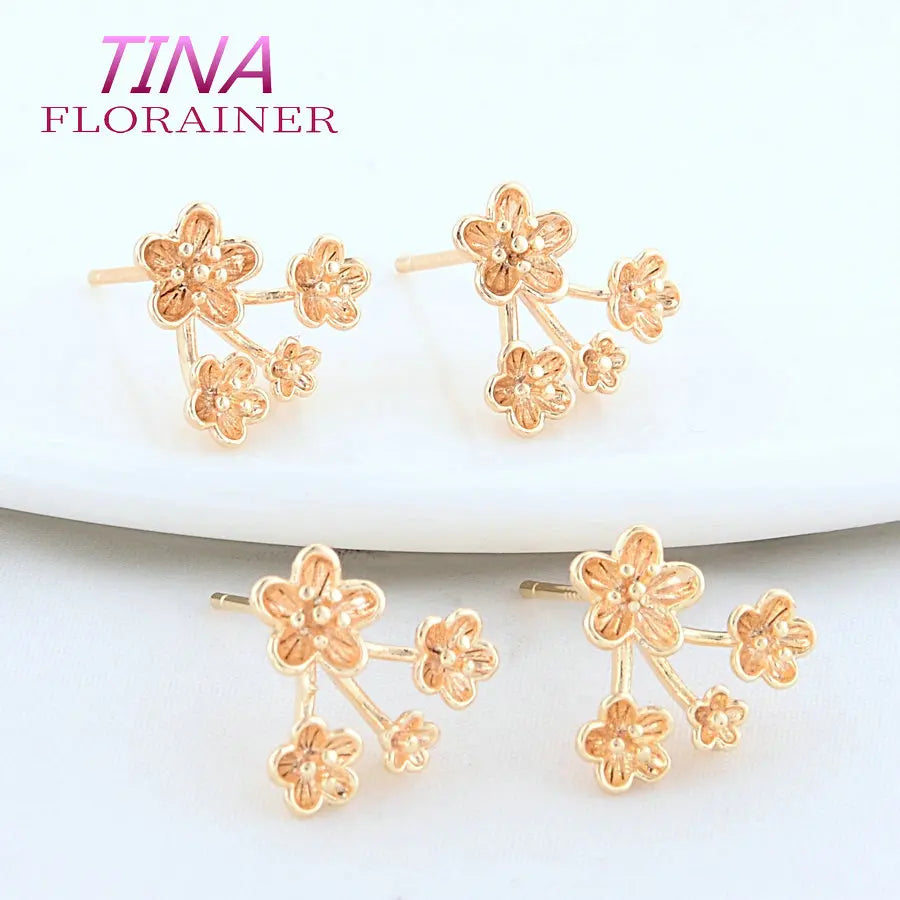 13*14MM 18K Gold Color Plated Brass  Flowers Stud Earrings High Quality Diy DIY Jewelry Making Finding Accessories