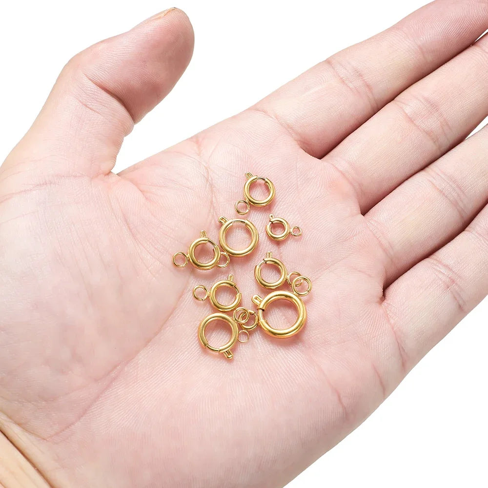 10pcs Stainless Steel Spring Ring Clasps Round Lobster Clasp Hooks Necklace Connectors for DIY Fashion Jewelry Bracelet Findings
