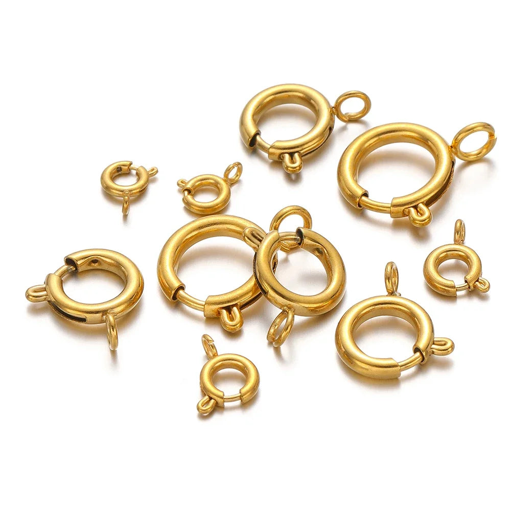 10pcs Stainless Steel Spring Ring Clasps Round Lobster Clasp Hooks Necklace Connectors for DIY Fashion Jewelry Bracelet Findings