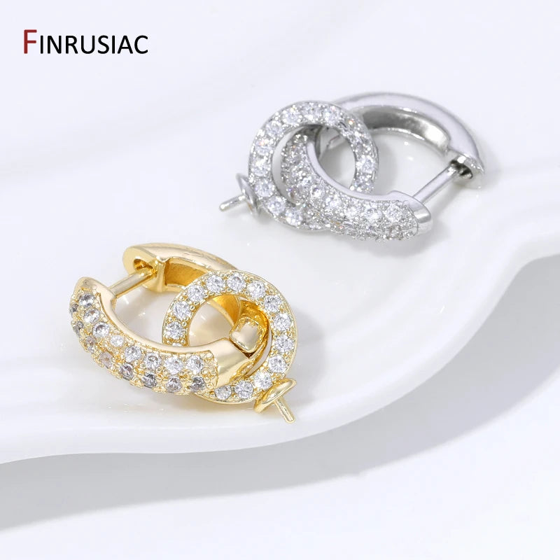 18K Gold Plated Brass Inlaid Zircon Hoop Earring With Pearl Mounting,Earrings Fixtures for DIY Pearl Earring Making Accessories