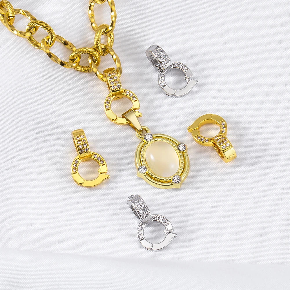 18K Gold Plated Inlaid Zircon Connector Clasps Brass Pendant Bail Clasp For Jewelry Making DIY Handmade Necklace Making Supplies