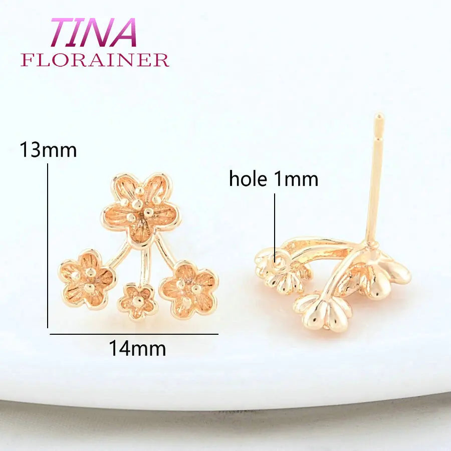 13*14MM 18K Gold Color Plated Brass  Flowers Stud Earrings High Quality Diy DIY Jewelry Making Finding Accessories