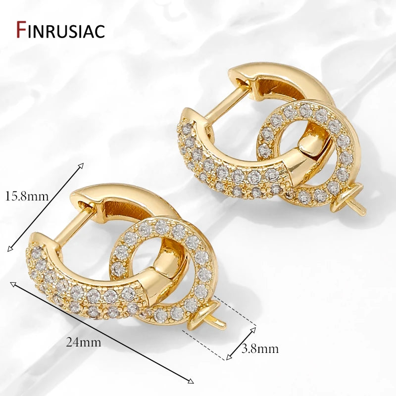18K Gold Plated Brass Inlaid Zircon Hoop Earring With Pearl Mounting,Earrings Fixtures for DIY Pearl Earring Making Accessories