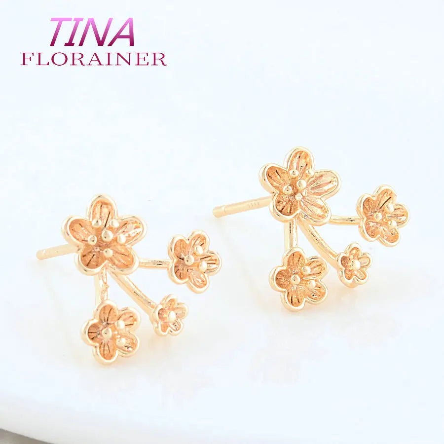 13*14MM 18K Gold Color Plated Brass  Flowers Stud Earrings High Quality Diy DIY Jewelry Making Finding Accessories