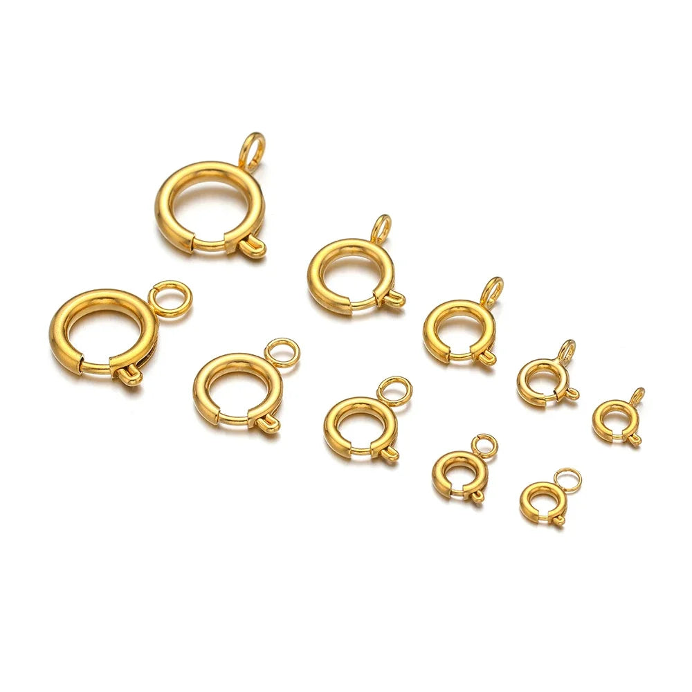 10pcs Stainless Steel Spring Ring Clasps Round Lobster Clasp Hooks Necklace Connectors for DIY Fashion Jewelry Bracelet Findings